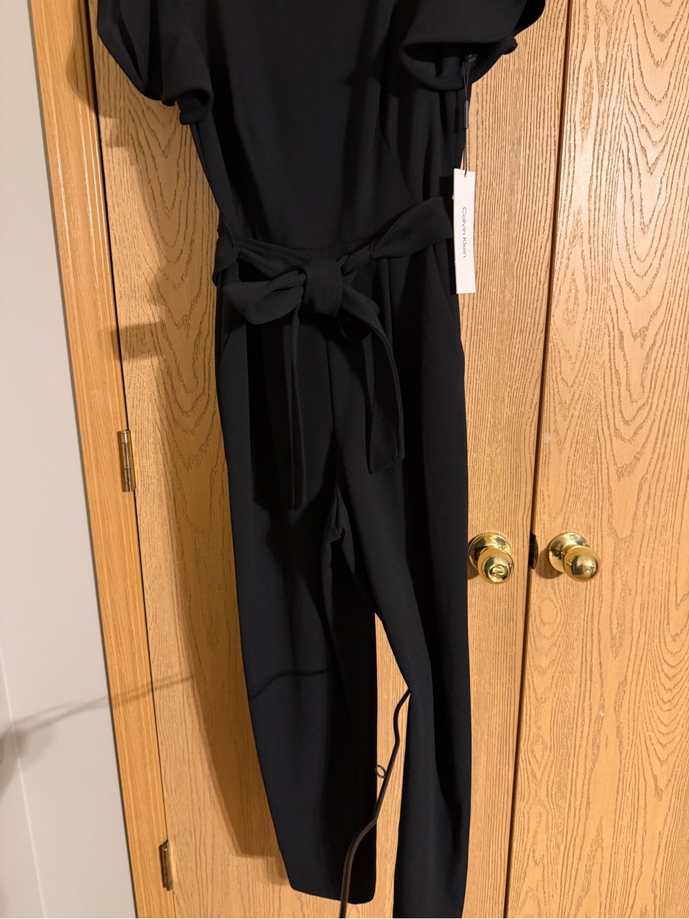 Calvin Klein Black Short-Sleeve Tie-Waist Jumpsuit